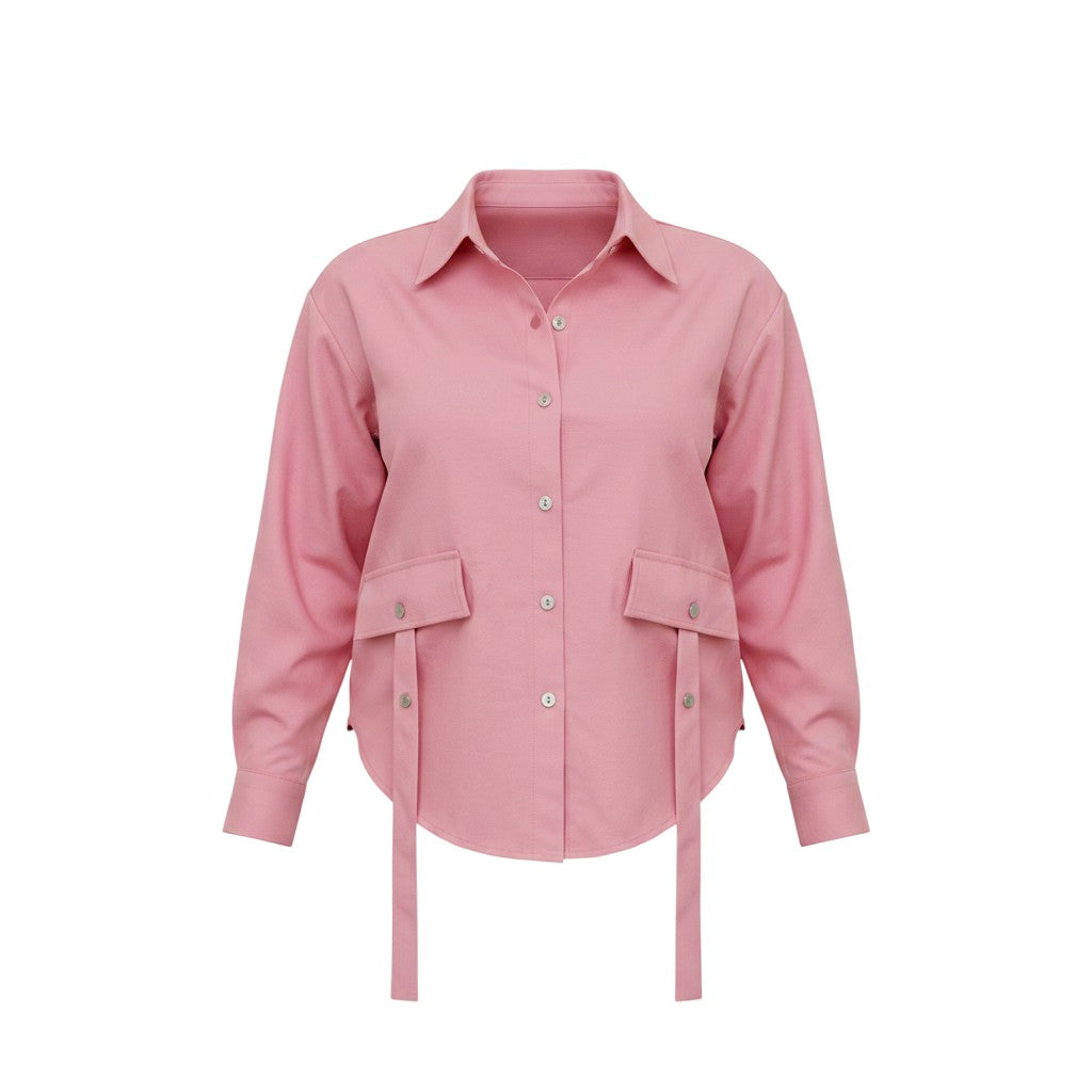 Women's Pink Cropped Belted Utility Shirt