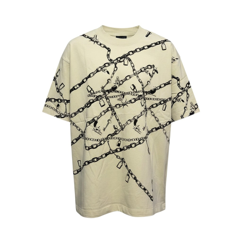 Men's Cream Chain & Lock All-Over Print Oversized Tee