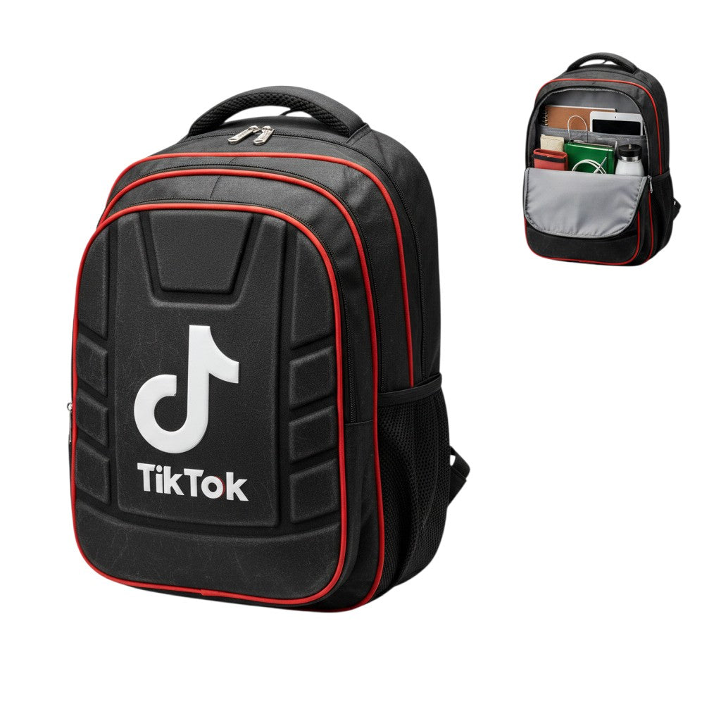Black Red Trim Music Note 3D Panel Unisex School Backpack