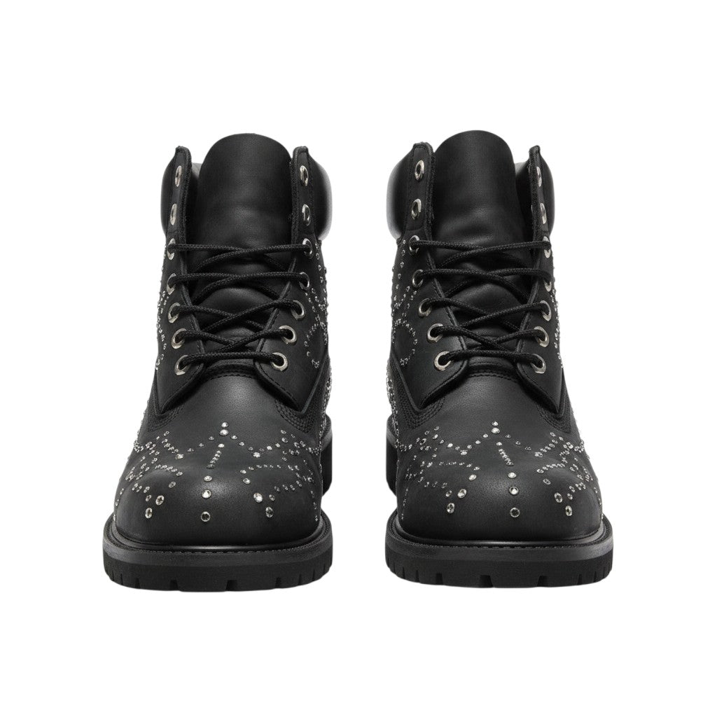 Men's All-Black Crystal-Studded Suede Ankle Boots with Chain Laces