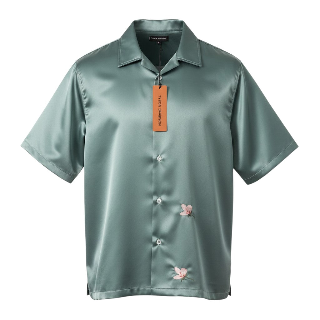 Satin Floral Cuban Collar Shirt – Teal