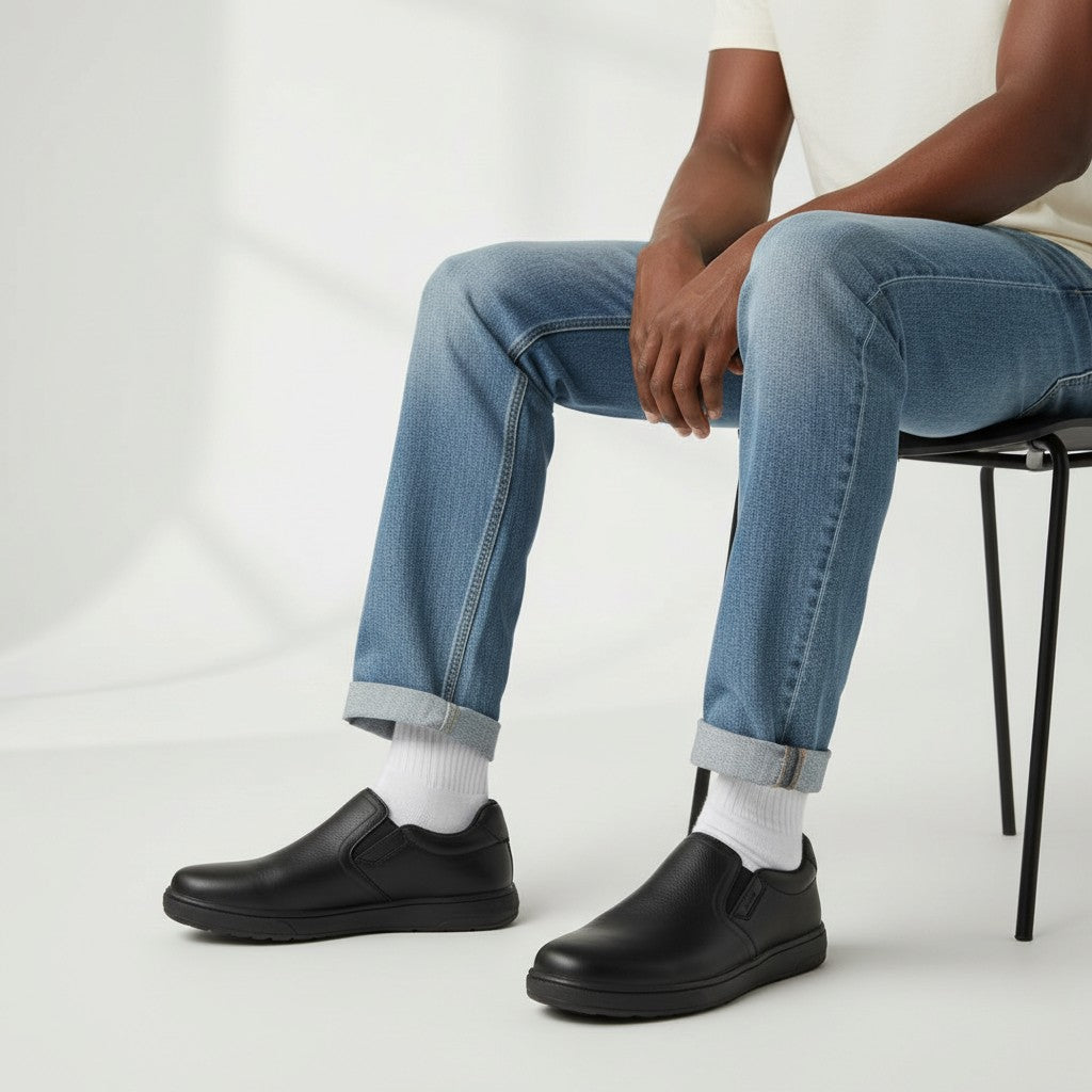 Black Plain-Toe Elastic-Gusset Slip-Ons