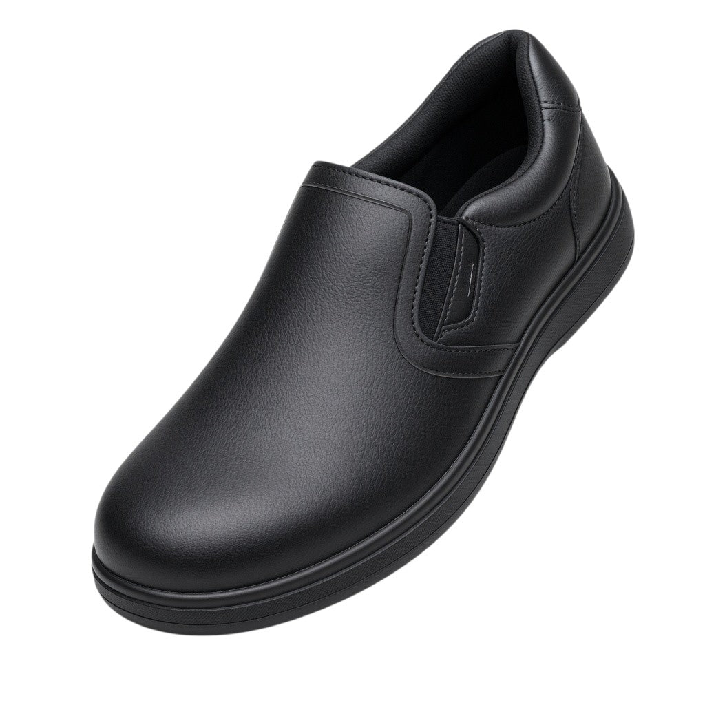 Black Plain-Toe Elastic-Gusset Slip-Ons