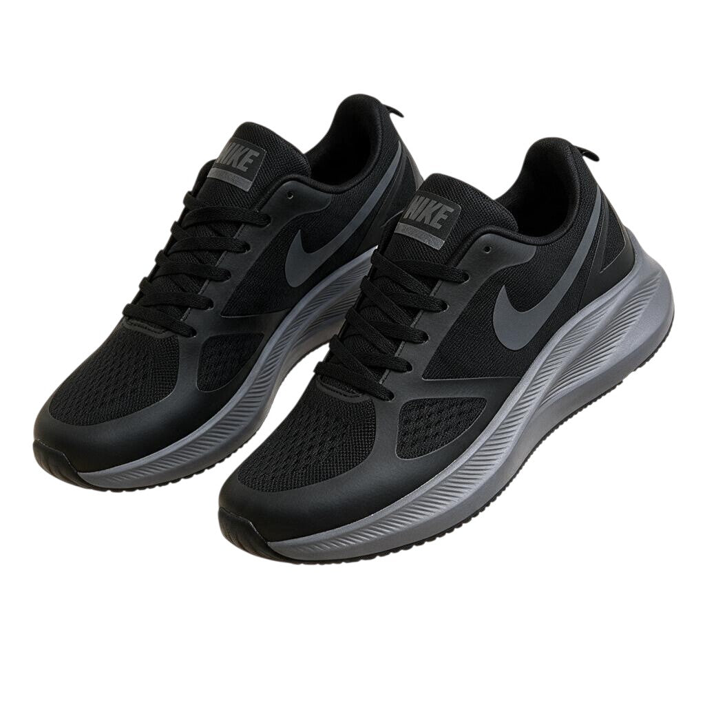 Men’s Black Mesh Sneakers with Sculpted Grey Soles