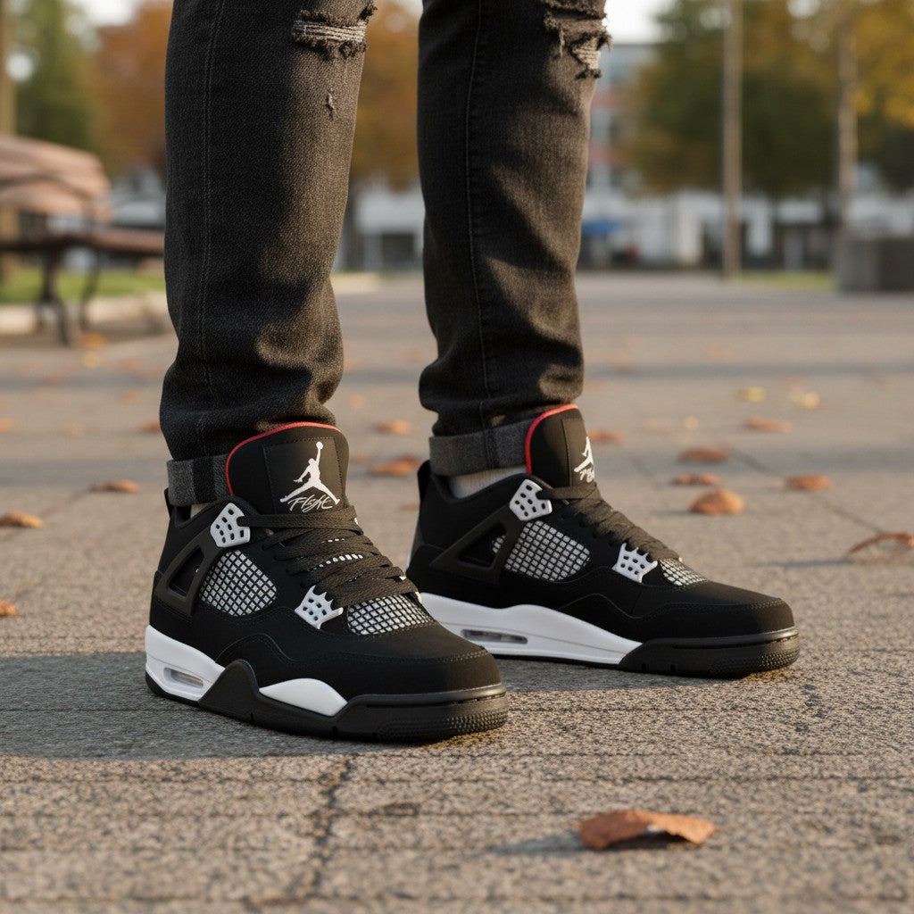 Black White Grid Mid-Top Basketball Sneakers