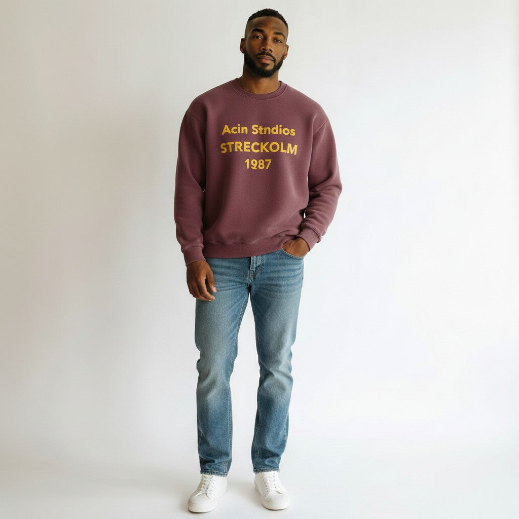 Men's Burgundy City Typography Crew Neck Sweatshirt