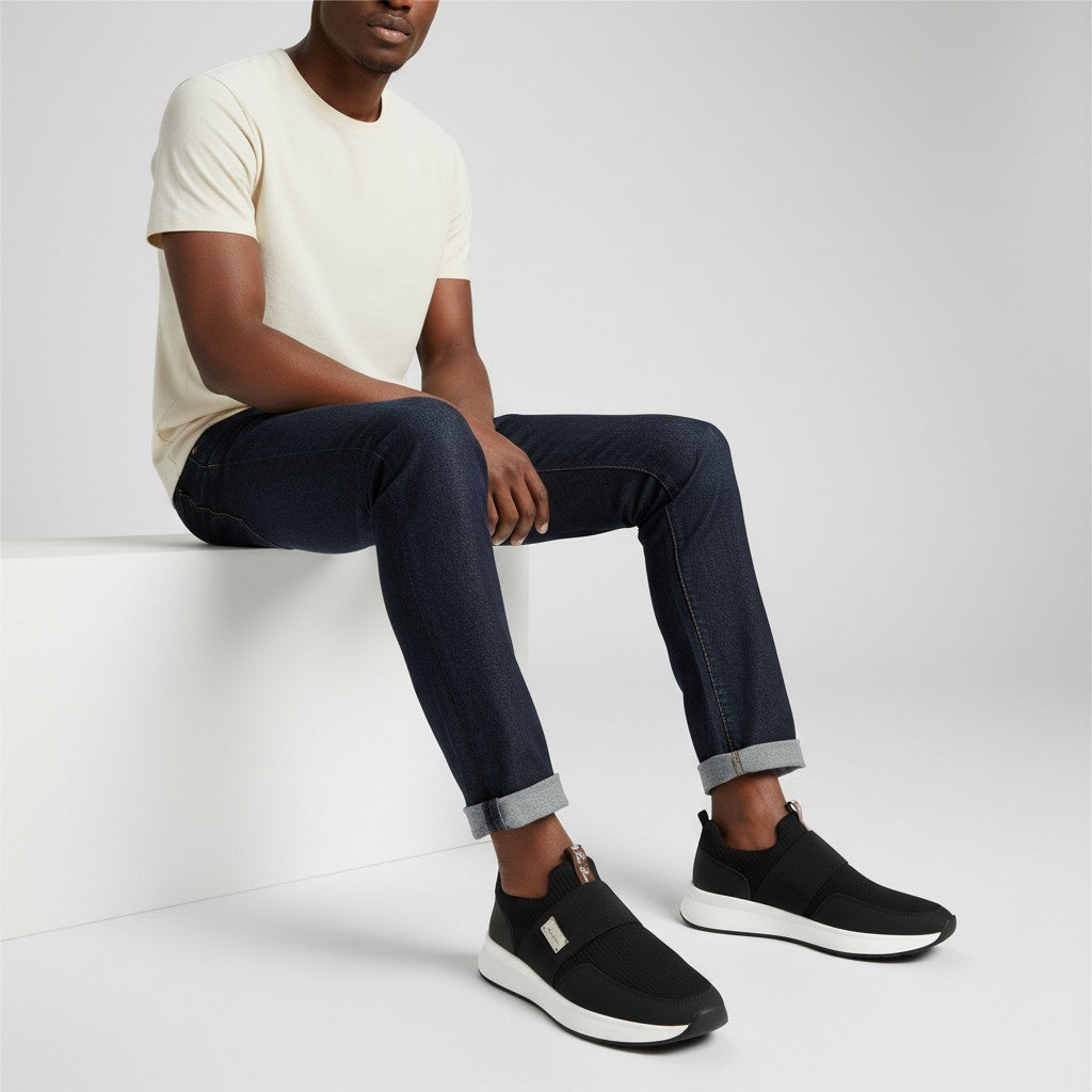 Loro Piana-Style Men's Black Neoprene Slip-On Sneaker