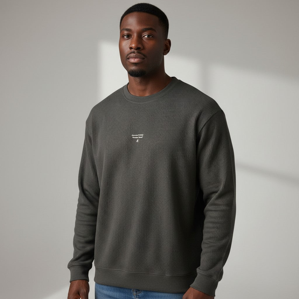 Ribbed Texture Crew Neck Sweatshirt