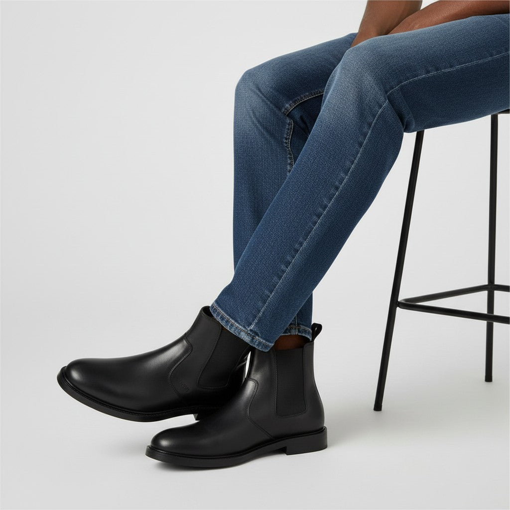 Premium Black Leather Chelsea Boot