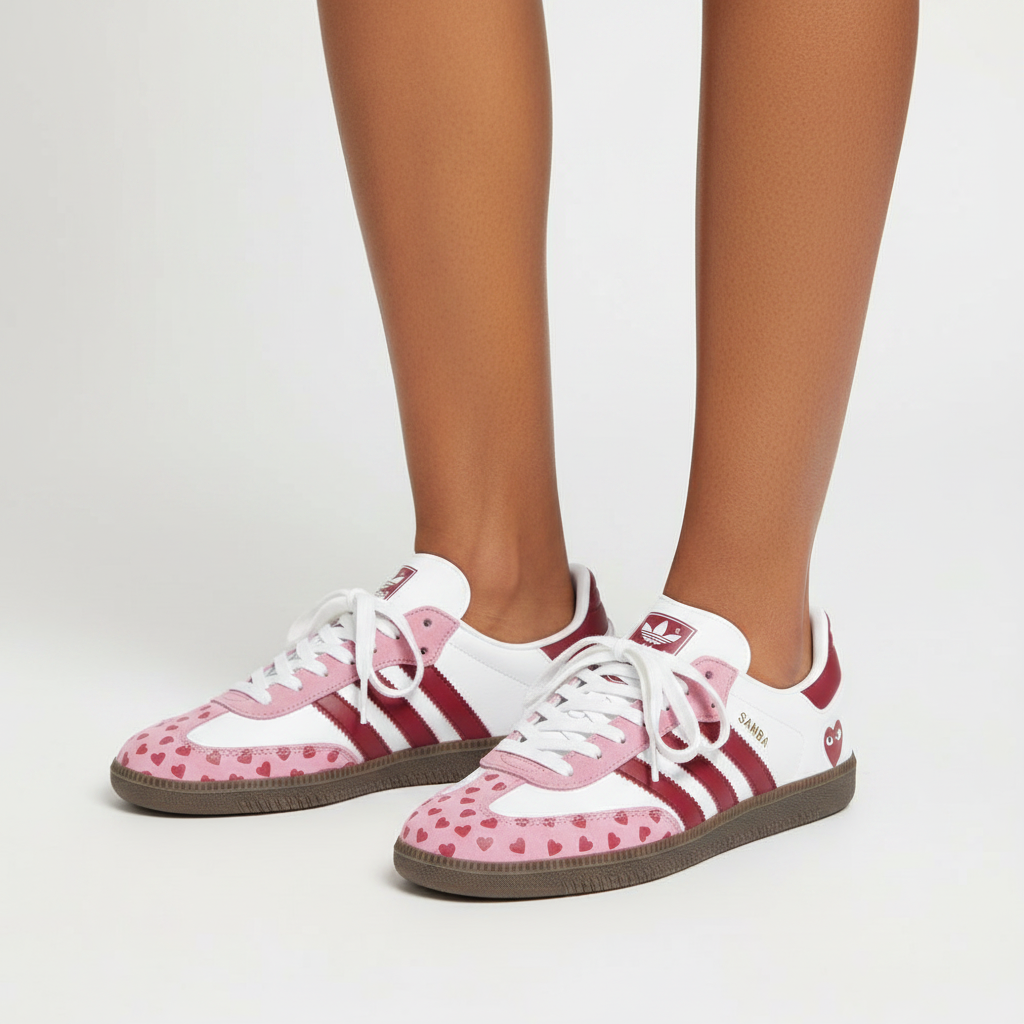 Women's Pink Heart-Print Low-Top Sneakers