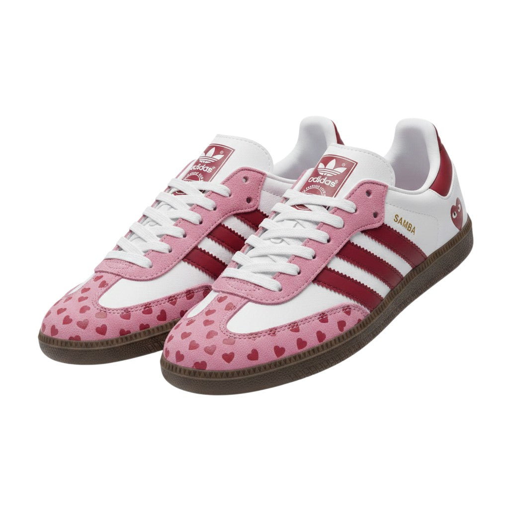 Women's Pink Heart-Print Low-Top Sneakers