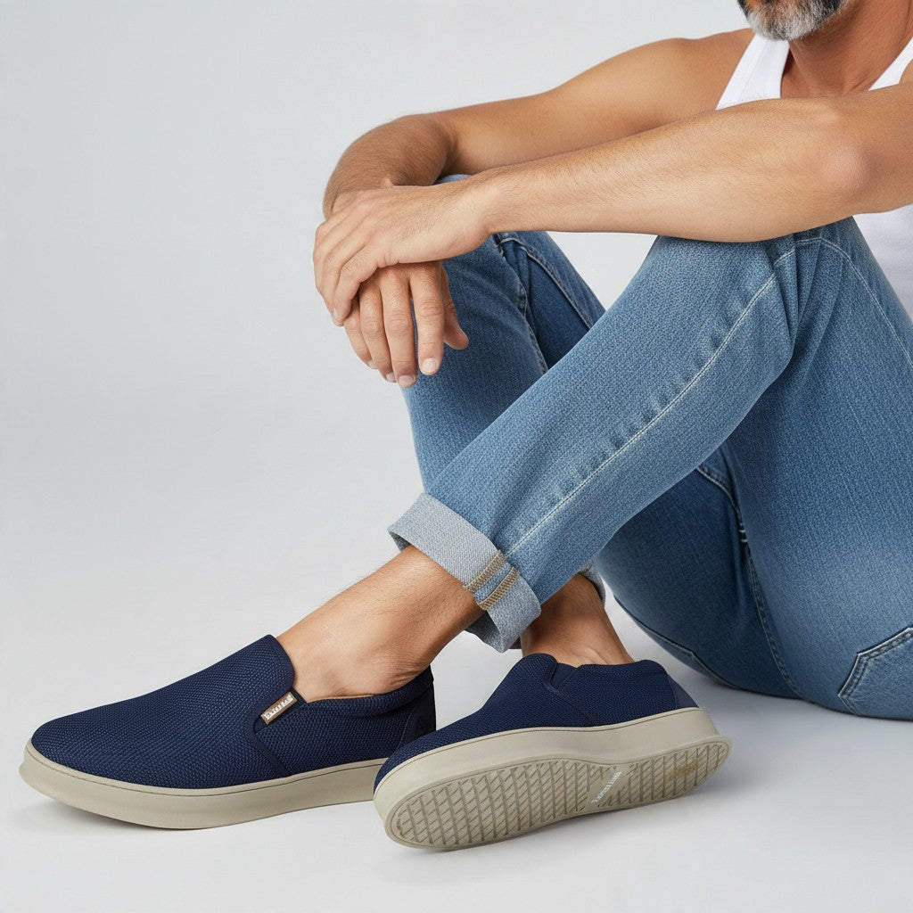 Blue Woven-Texture Slip-On Sneakers