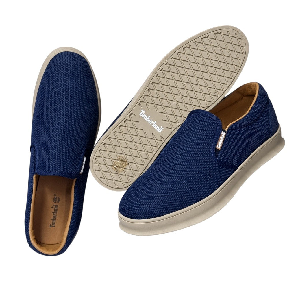 Blue Woven-Texture Slip-On Sneakers