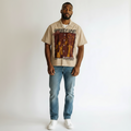 Men's Cream Vintage Poster Print Cuban Collar Shirt