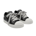 Men's Black Leather Low-Top Sneakers with Wide Grey Laces