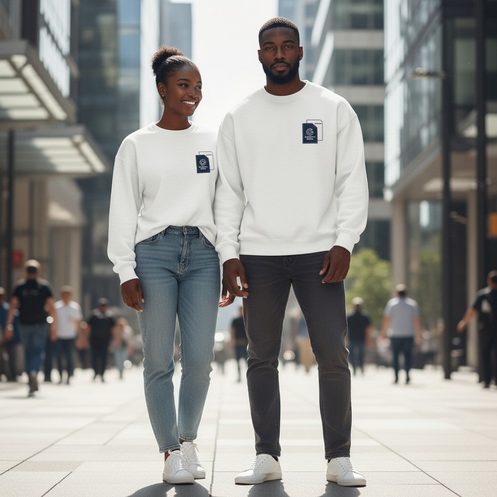 White Graphic Chest Patch Crew-Neck Sweatshirt