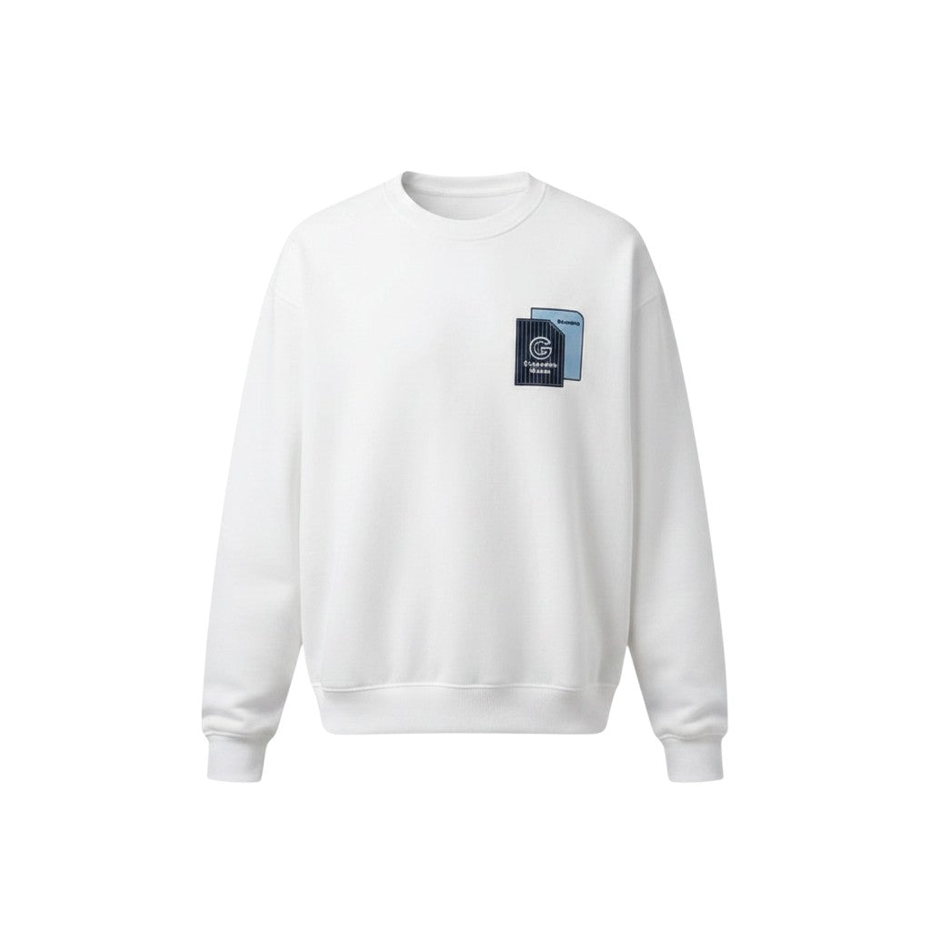 White Graphic Chest Patch Crew-Neck Sweatshirt