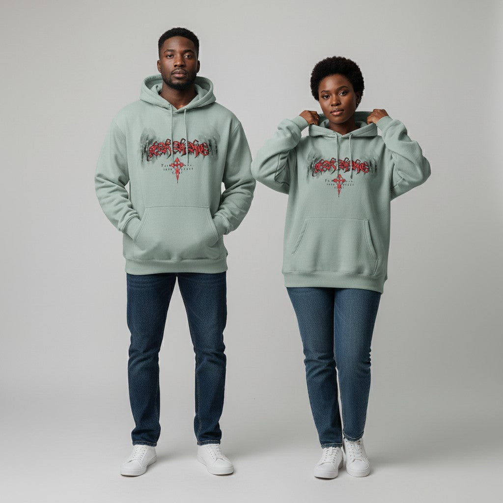 Gothic Star Graffiti Pullover Hoodie – Sage Green