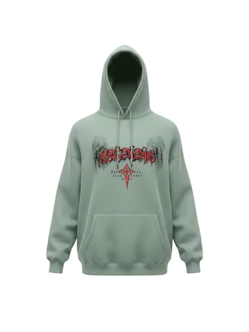 Gothic Star Graffiti Pullover Hoodie – Sage Green