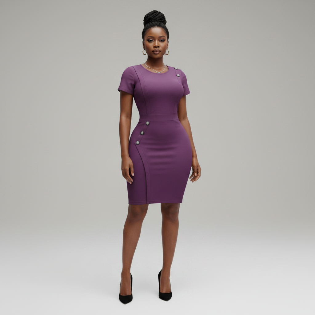 Women's Plum Purple Button Detail Bodycon Midi Dress