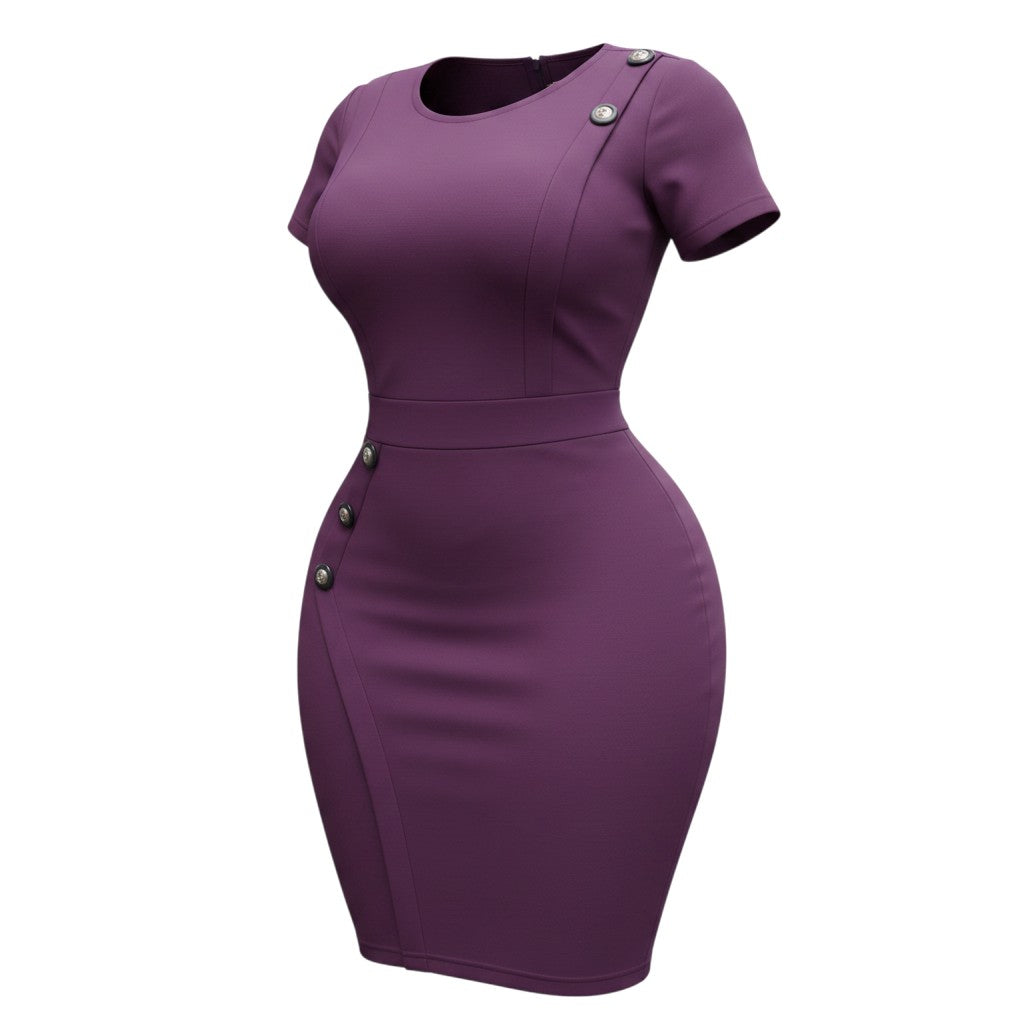Women's Plum Purple Button Detail Bodycon Midi Dress