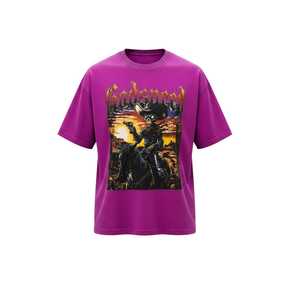 Men's Purple Gothic Western Outlaw Graphic Oversized Tee