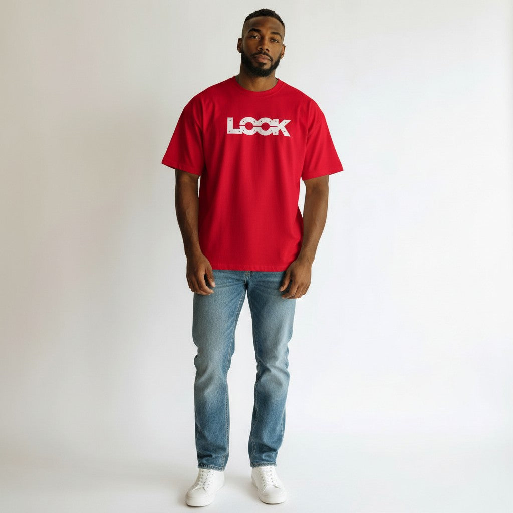 Lock Chain Graphic Tee – Red