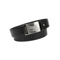 Black Leather Silver Engraved Crest Plaque Buckle Men's Belt