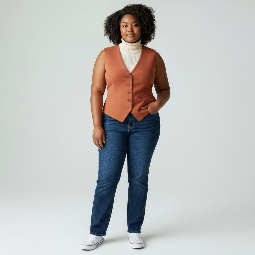 Women's Terracotta Button-Front Structured Waistcoat