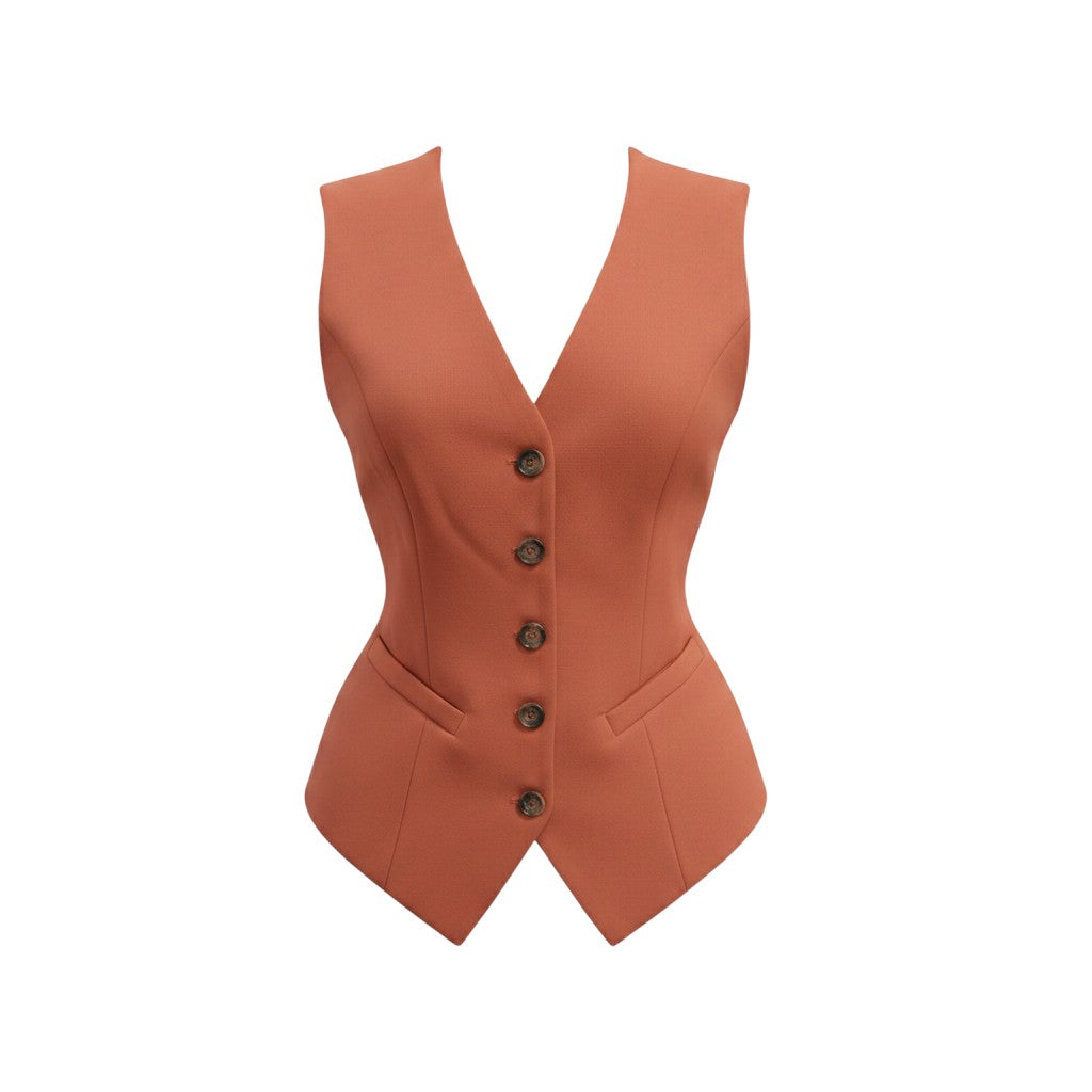 Women's Terracotta Button-Front Structured Waistcoat