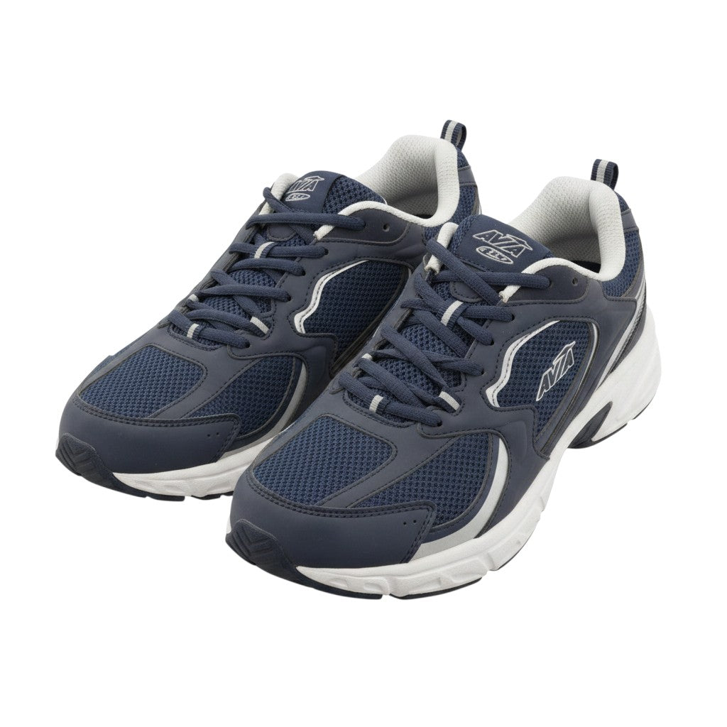 Men's Navy Blue Chunky Lace-Up Running Sneakers with White Sole