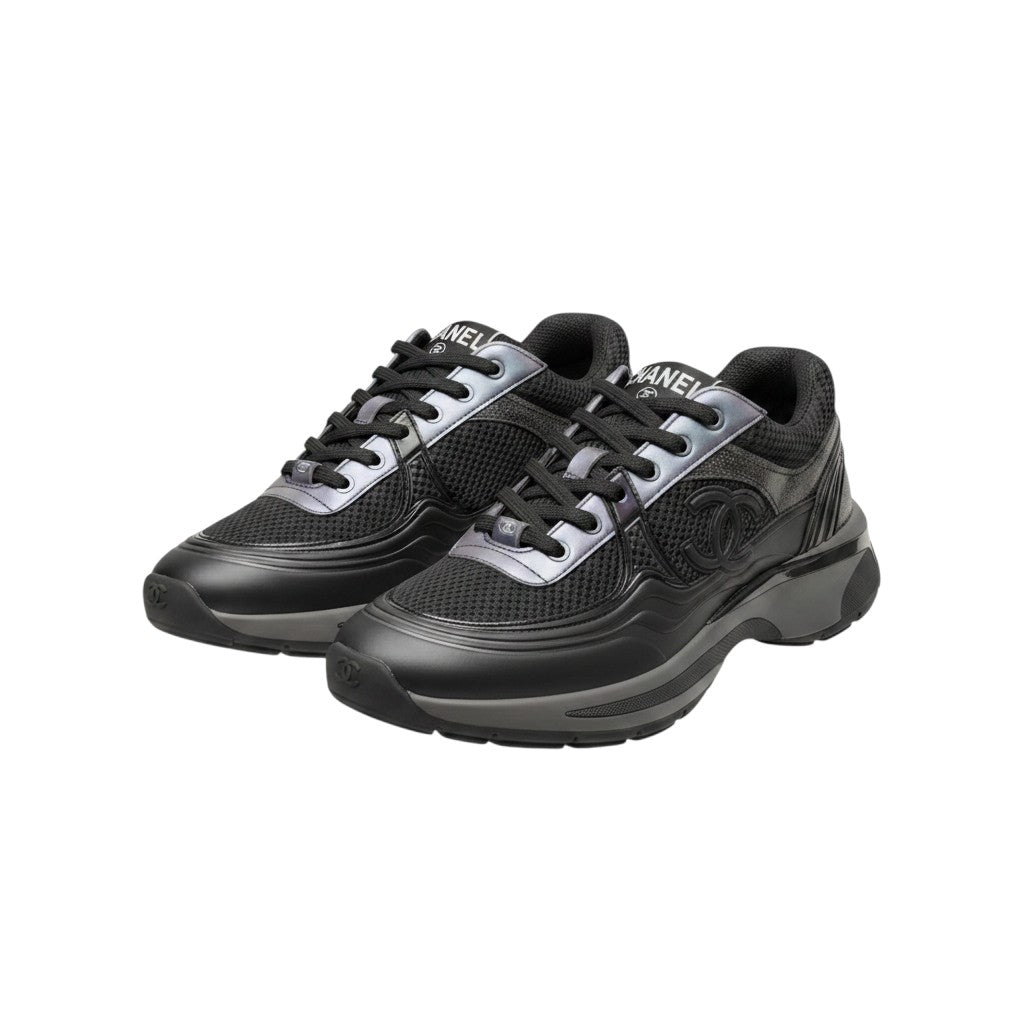 Men's All-Black Iridescent Shimmer Chunky Runner Sneakers