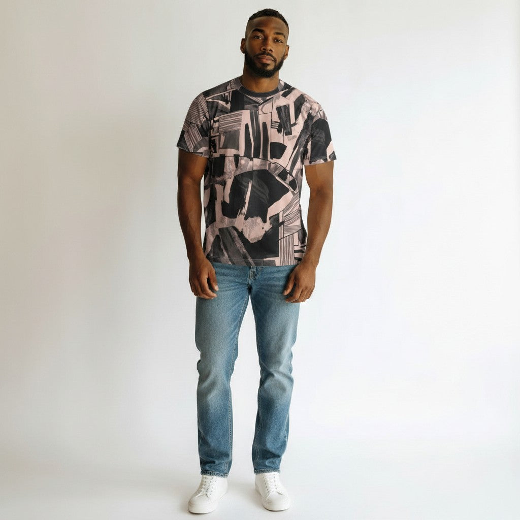 Men's Abstract Print Oversized Round-Neck Tee