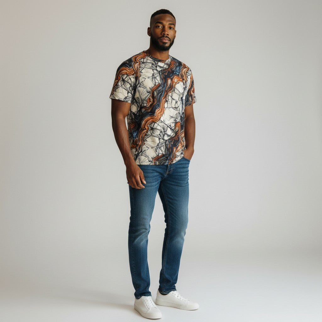 Men's Marble Lava Flow Abstract Print Oversized Tee