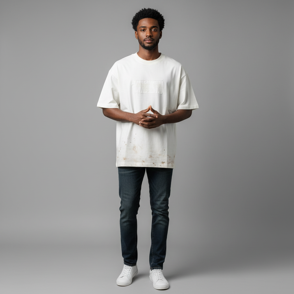Men's White Oversized Tee – Paint Splatter Distressed