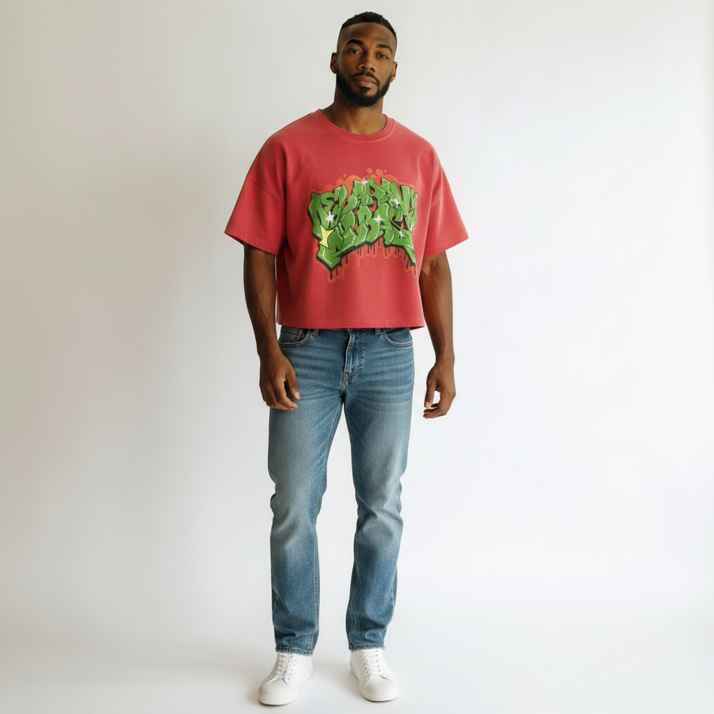 Men's Red Graffiti Print Oversized Tee