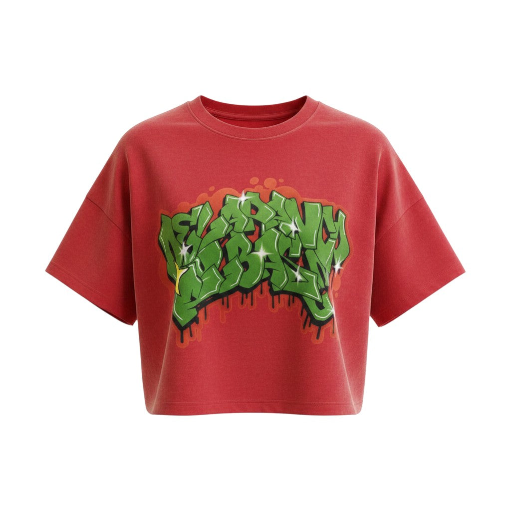 Men's Red Graffiti Print Oversized Tee