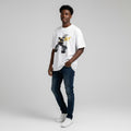 Men's White Oversized Graphic Tee – Abstract Motion Print