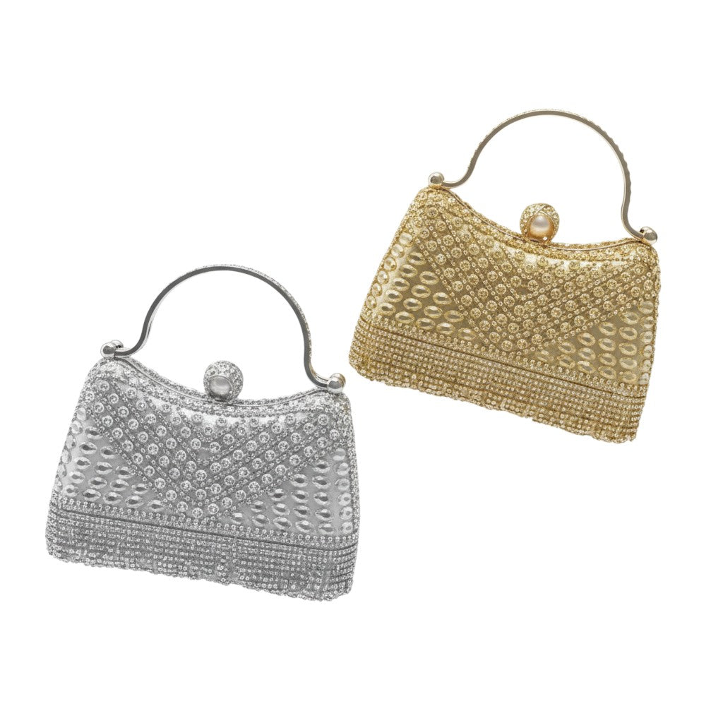 Crystal Ball-Clasp Rhinestone Evening Bag – Silver