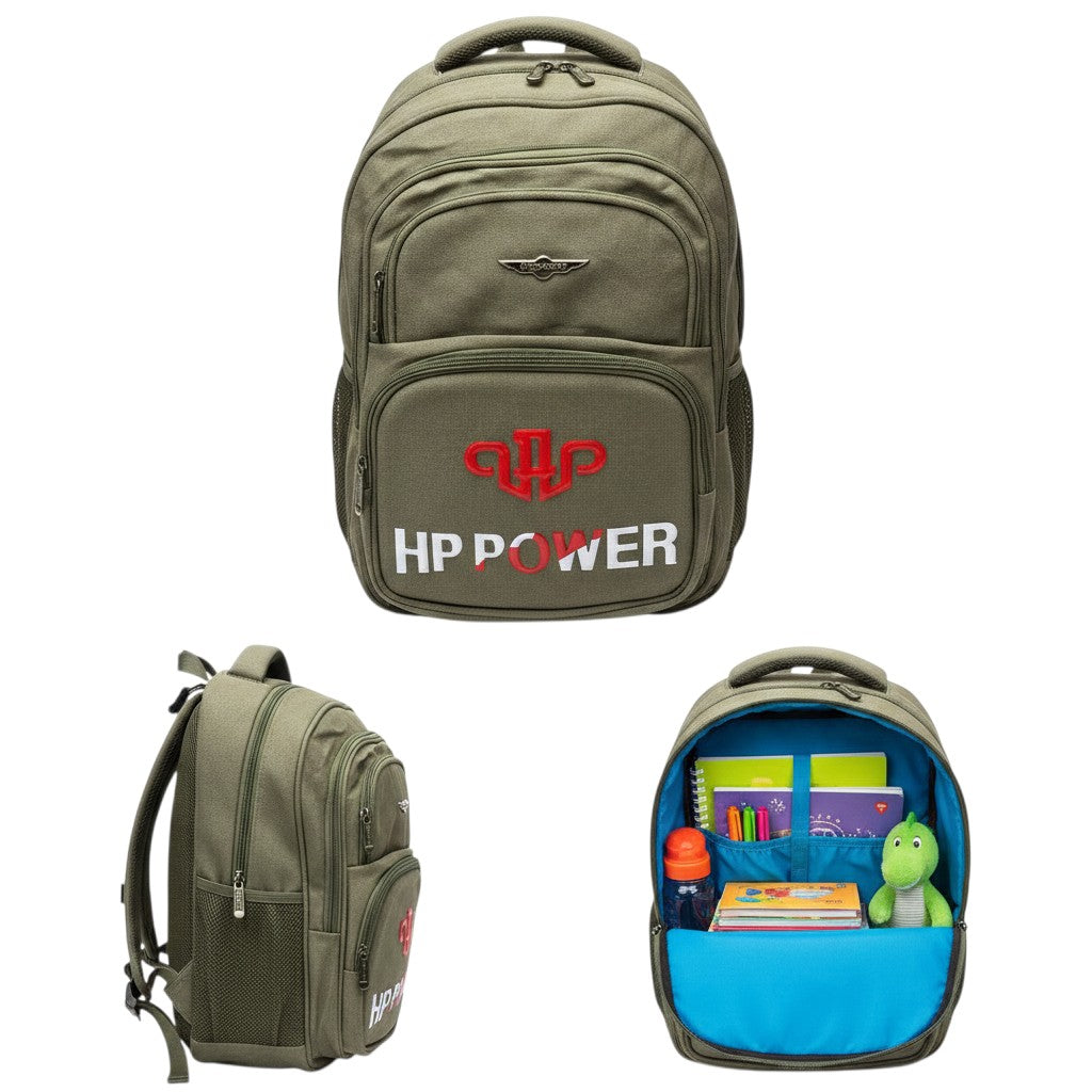 Olive Green Canvas Multi-Pocket Unisex School Backpack