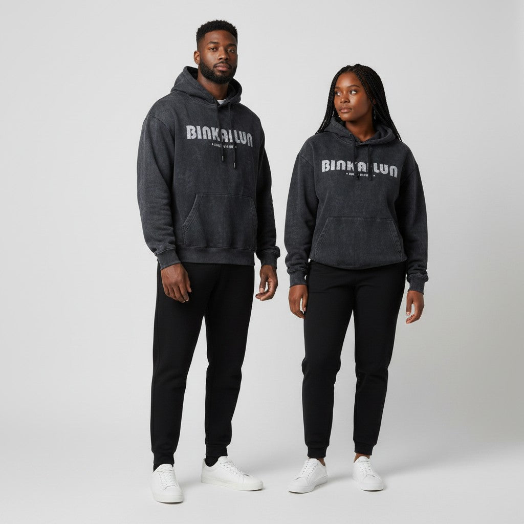 Binkalyn Acid-Wash Pullover Hoodie – Charcoal