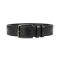 Black Grid Check Embossed Leather Belt Men's