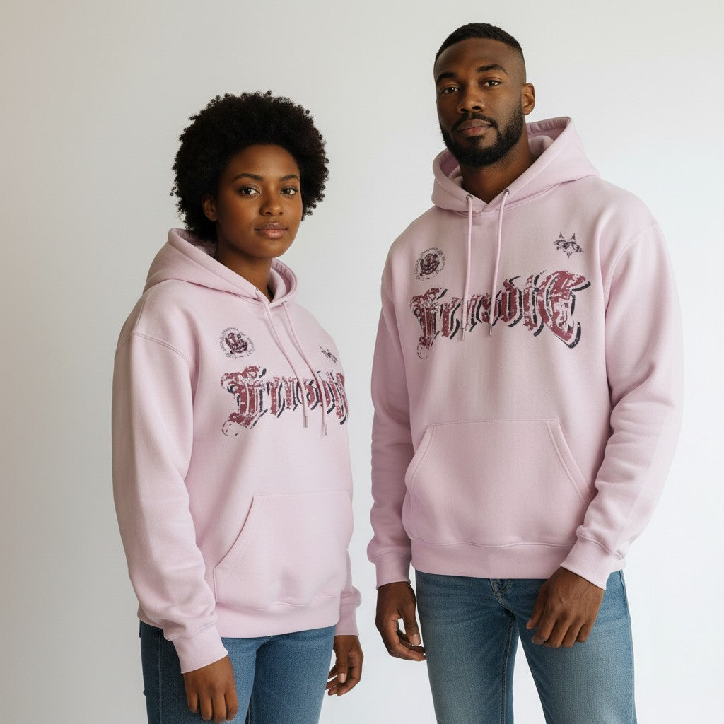 Gothic Script Pullover Hoodie – Pink