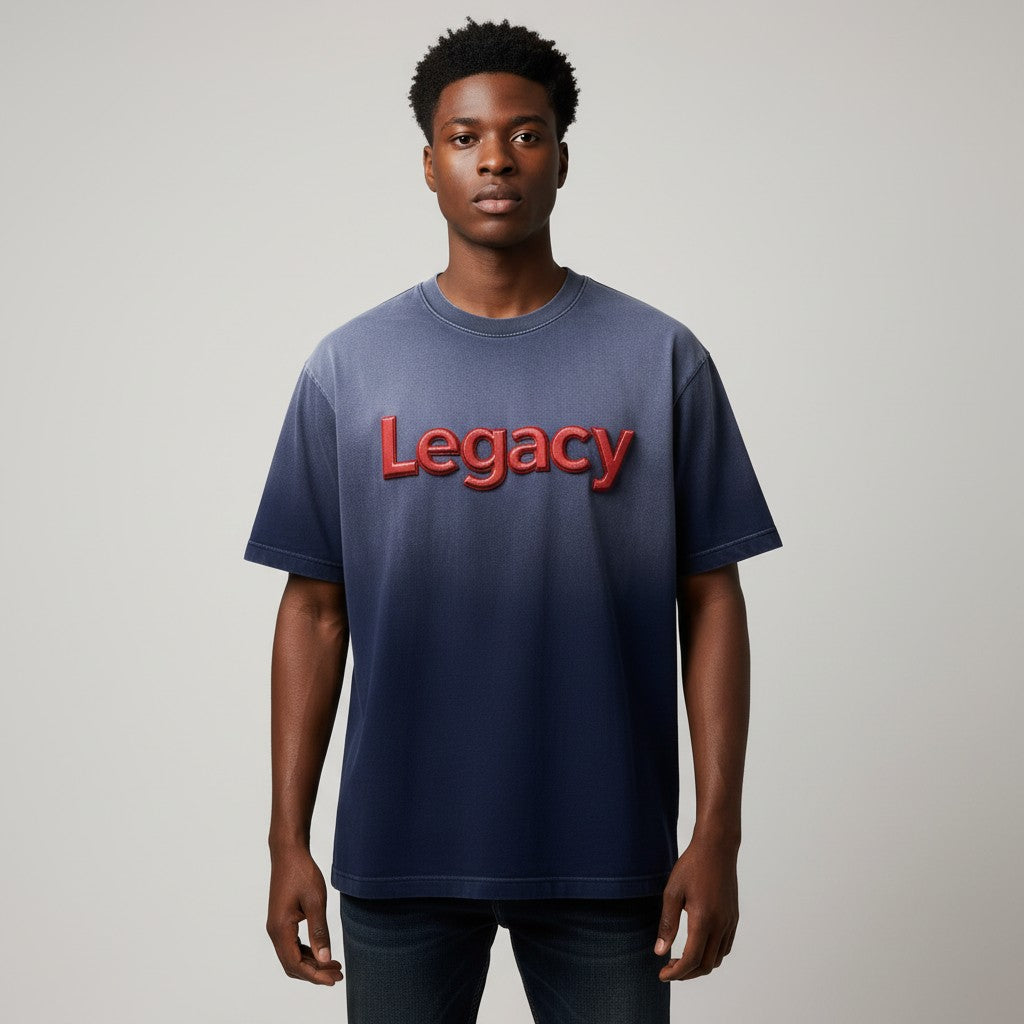 Men's Washed Navy Blue Legacy Puff Print Oversized Tee