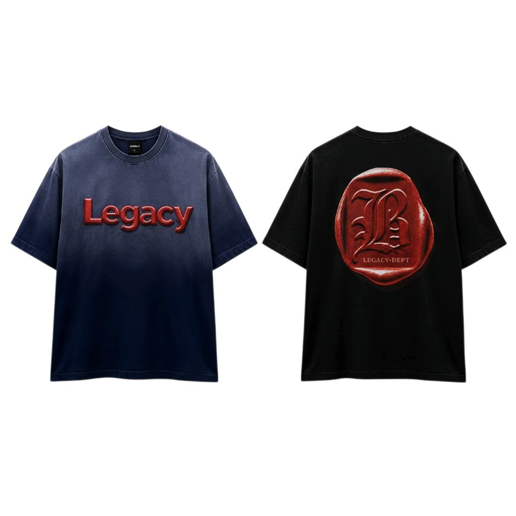 Men's Washed Navy Blue Legacy Puff Print Oversized Tee