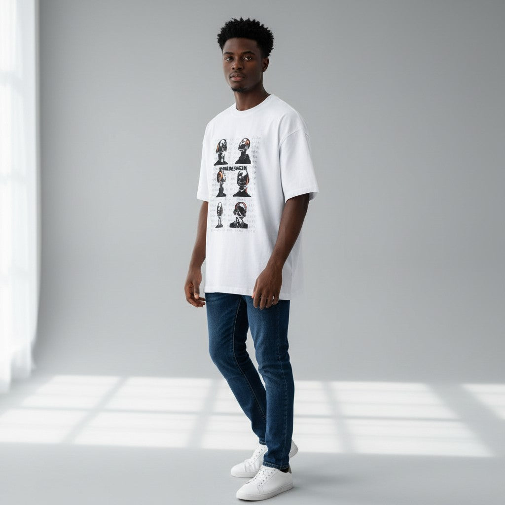 Men's White Oversized Graphic Tee – Skull Print