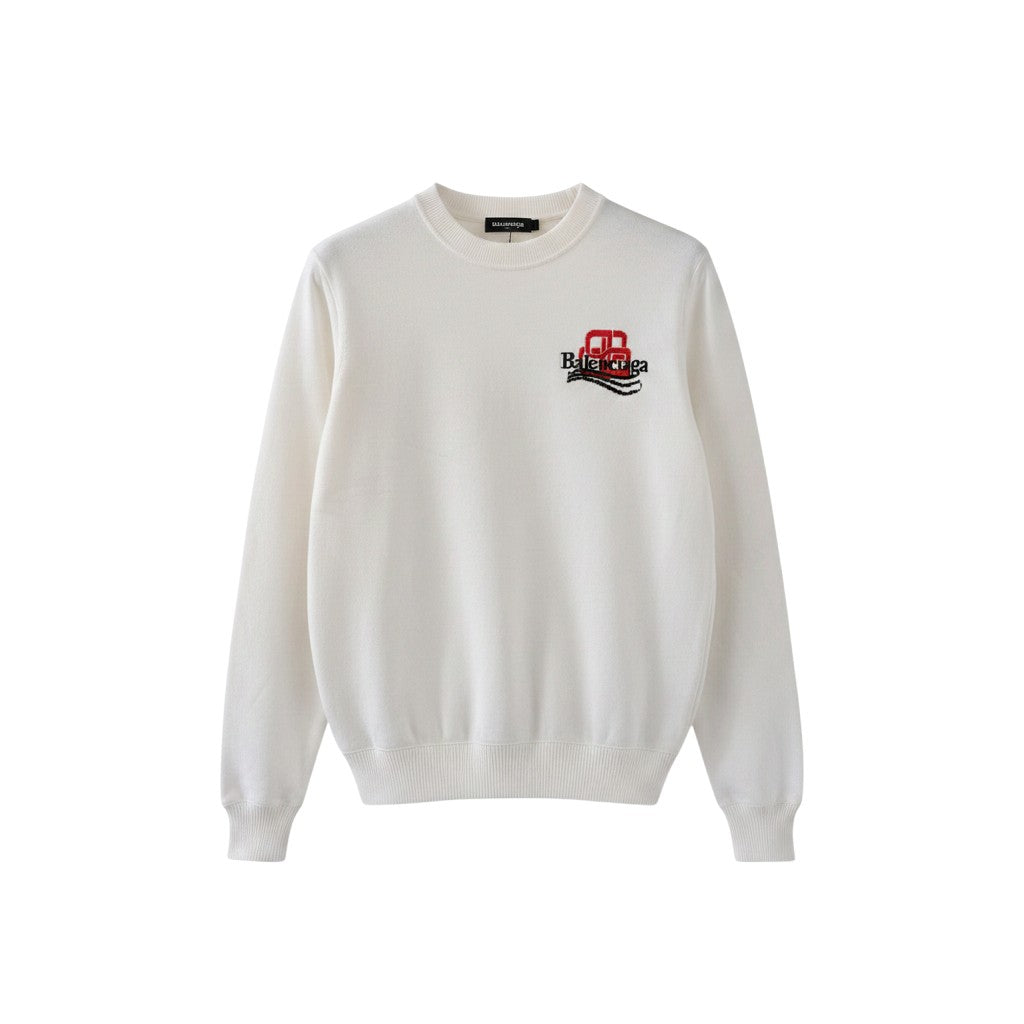 Men's White Script Logo Embroidery Oversized Crew Neck Sweatshirt