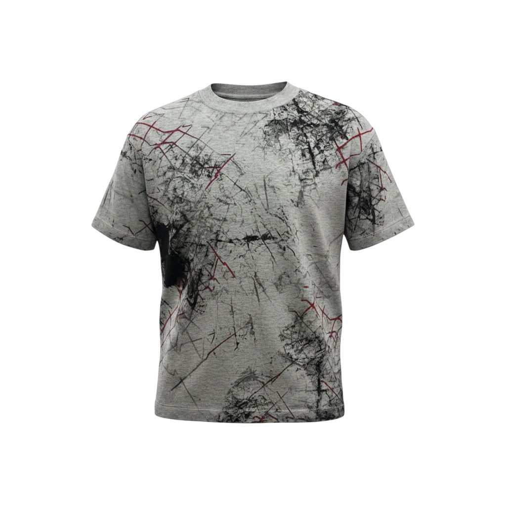 Men's Grey Abstract Print Oversized Round Neck Tee