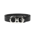 Black Leather Double-Ring Signature Buckle Belt Men's
