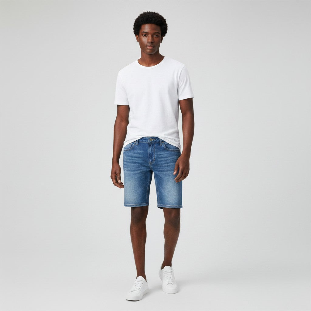 Men's Acid Wash Blue Denim Shorts – Slim Straight Fit